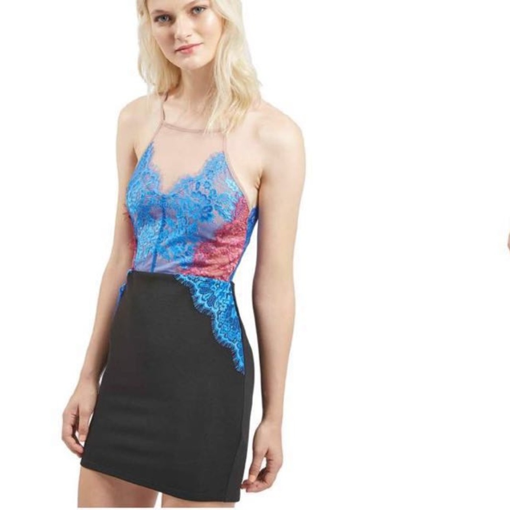 NWT Topshop Lace Bodycon Cutout Dress Sz 4P